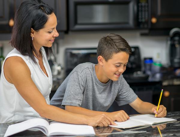 Mother and son studying